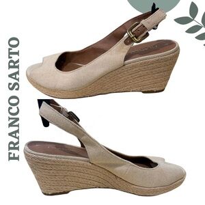 Franco Sarto Espadrille Wedge Sandals Linen Canvas 7M